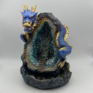 Blue Dragon Crystal Geode Backflow Incense Burner Cone Burner 6 inch tall